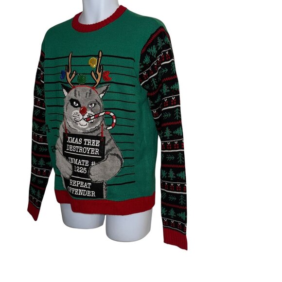 NWT Blizzard Bay Cat Inmate Sweater Mens M Christmas Holiday Tree Destroyer - Picture 5 of 9